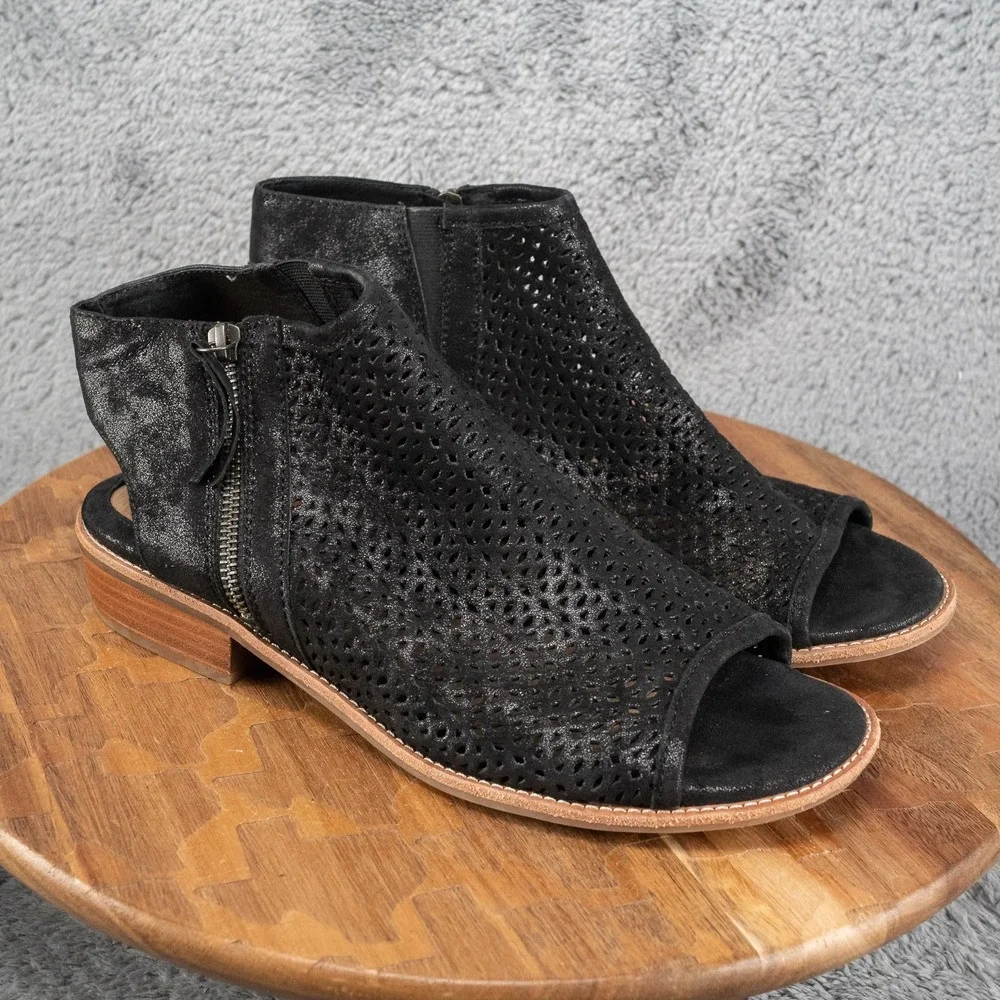 Sofft Nalda Black Leather Open Toe Block Heel Booties‎ Sandals Women's Size 11M